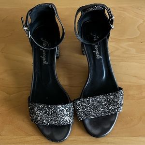 Free People Glitter Heeled Sandal in Gunmetal/Black - Size 7.5